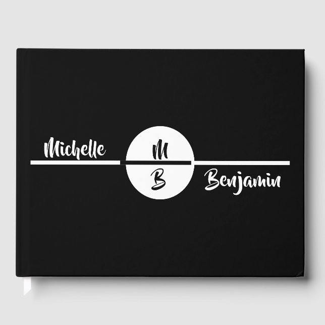Einfache, stylische Monogram mit Name Wedding Gästebuch (Vorderseite)