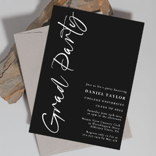 Einfache Stylish Script Schwarz-weiß Graduation Pa Einladung