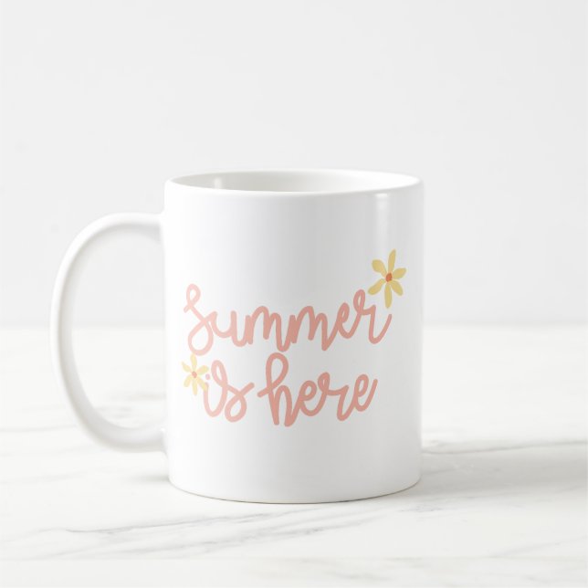 Einfache Sunshine Summer Pastel Pink Script Gelb Kaffeetasse (Links)