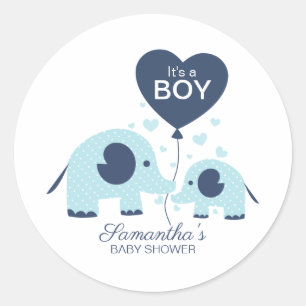 Einfache süße blaue Elefant-Junge-Baby-Party Runder Aufkleber