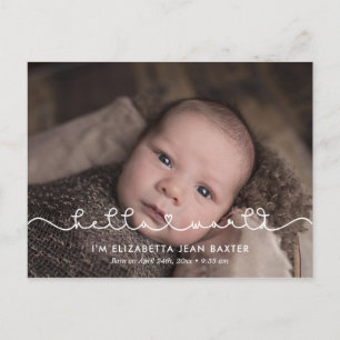 Einfache süße Schrift Hello World Geburtsankündigu Postkarte
