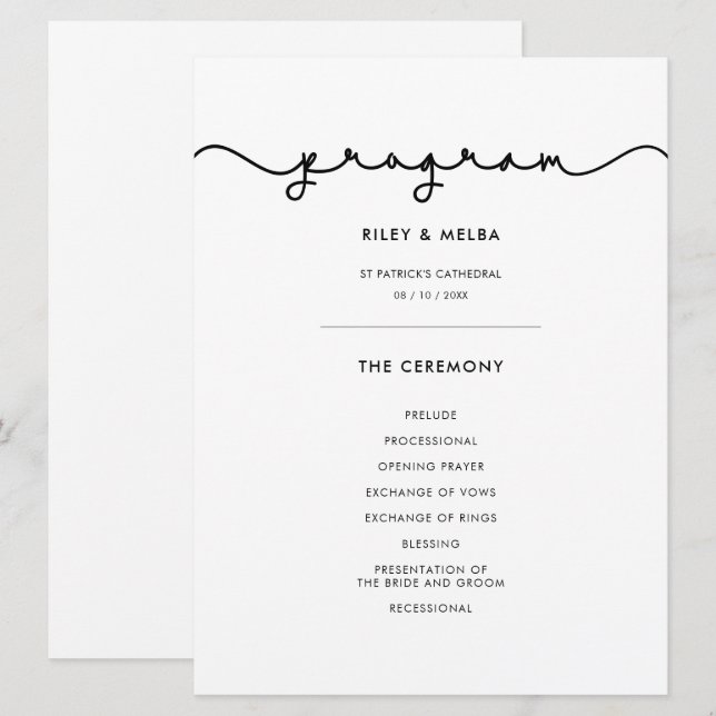 Einfache, süße Schrift Hochzeitsprogramm Programm (Vorne/Hinten)