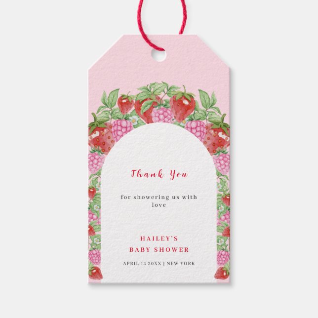 Einfache Sweet Strawberry Arch Baby Dusche Geschenkanhänger (Vorderseite)
