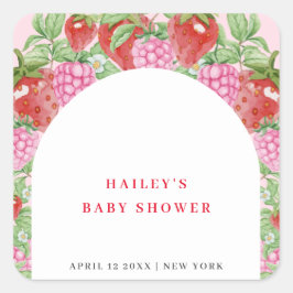Einfache Sweet Strawberry Arch Baby Dusche Quadratischer Aufkleber