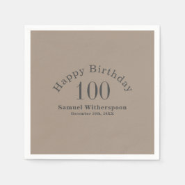 Einfache Tan und Kohle Grau 100. Geburtstag Serviette