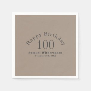 Einfache Tan und Kohle Grau 100. Geburtstag Serviette