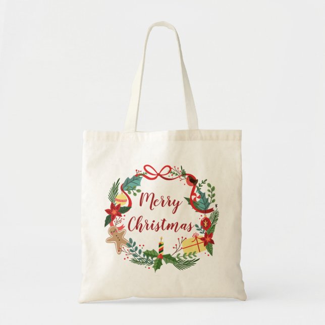 Einfache Taschen-Tasche frohe Weihnachtenwreath-| Tragetasche (Vorne)
