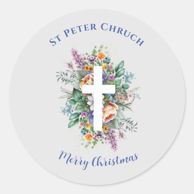 Einfache Taufe Frohe Weihnachten individuelle Name Runder Aufkleber (Vorderseite)