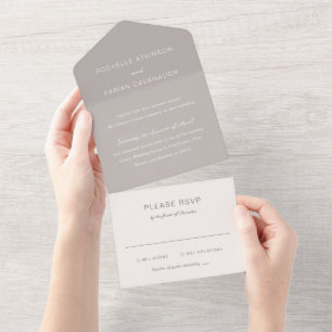 Einfache Taupe Elegante Hochzeit All In One Einladung