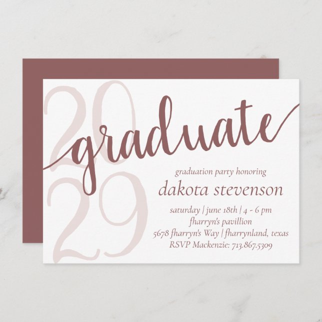 Einfache Taupe Graduate | Wüste-Rose Geblüht Einladung (Vorne/Hinten)