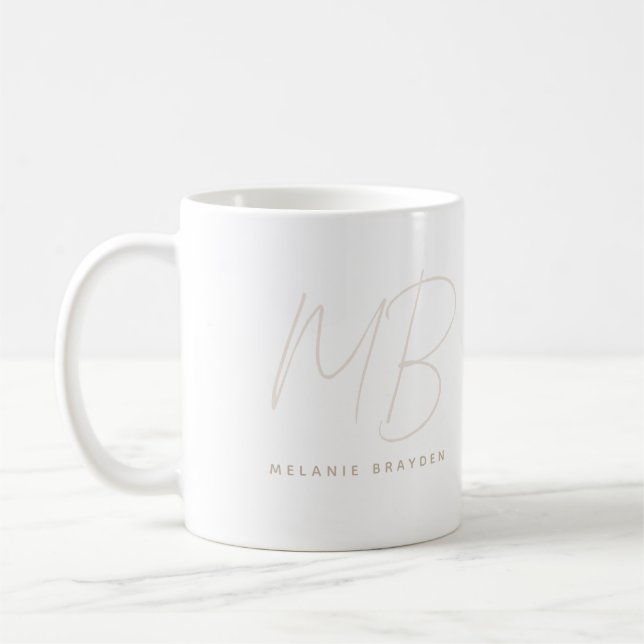 Einfache Taupe Minimalistisch Zwei Monogramm Name Kaffeetasse (Links)