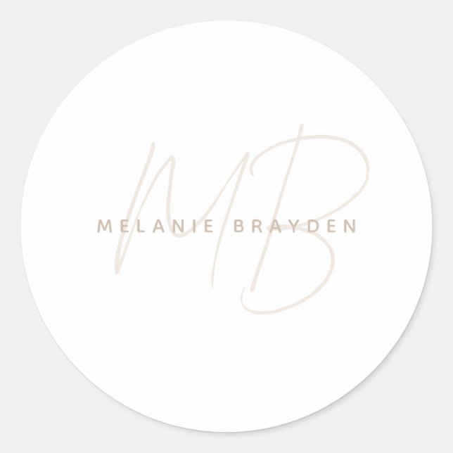 Einfache Taupe Minimalistisch Zwei Monogramm Name Runder Aufkleber (Vorderseite)