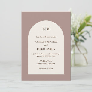 Einfache Taupe Monogram Boho Arch Moderne Hochzeit Einladung