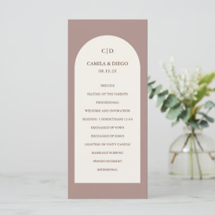 Einfache Taupe Monogram Boho Arch Moderne Hochzeit Programm