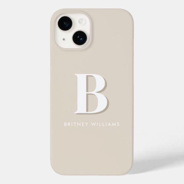 Einfache Taupe-Neutral-Letter-Initialmonogramm Case-Mate iPhone Hülle (Rückseite)