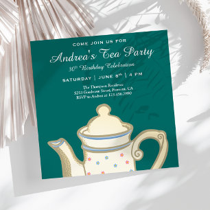 Einfache Tea Bar  Aquamarines Birthday Tee Party Einladung