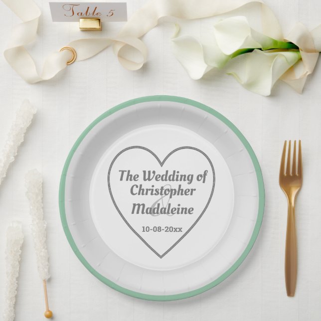 Einfache Teller aus Silber, Grau und Weißpapier (Hochzeit)