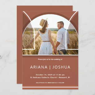 Einfache Terracotta Arch Foto Hochzeit Einladung
