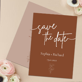 Einfache Terracotta Boho Botanicals Rett und Datum Save The Date