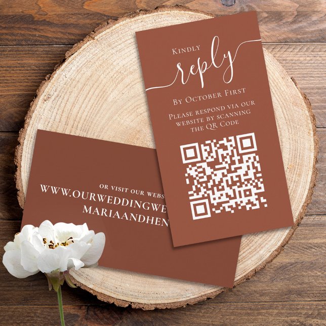 Einfache Terracotta-Kalligrafie-Antwort QR-Code Begleitkarte (Von Creator hochgeladen)