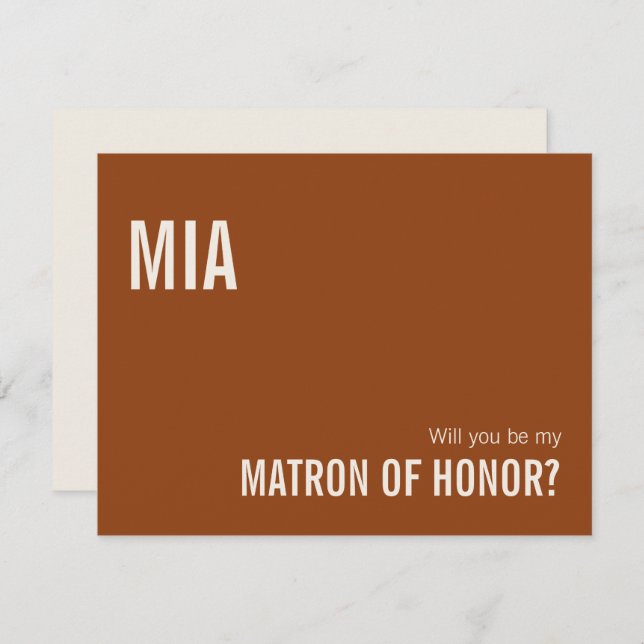 Einfache Terracotta Matron of Honor Vorschlag Card Mitteilungskarte (Vorne/Hinten)