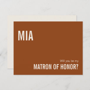 Einfache Terracotta Matron of Honor Vorschlag Card Mitteilungskarte