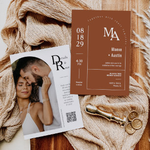 Einfache Terracotta Moderne Minimal Boho Arch QR C Einladung