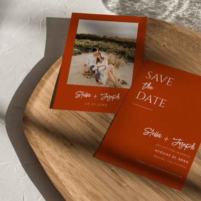 Einfache Terracotta Modernes Boho Chic Foto Hochze Save The Date (Von Creator hochgeladen)