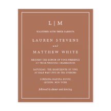 Einfache Terracotta Monogram Hochzeit Einladung