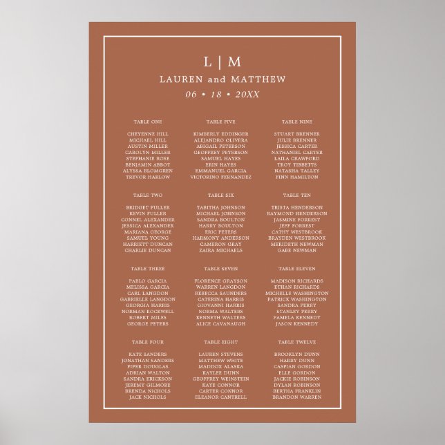 Einfache Terracotta Monogram Hochzeit Poster (Vorne)