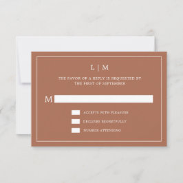 Einfache Terracotta Monogram Hochzeit RSVP Karte