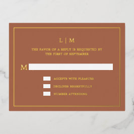 Einfache Terracotta Monogram Hochzeit-UAWG Folie Einladungspostkarte