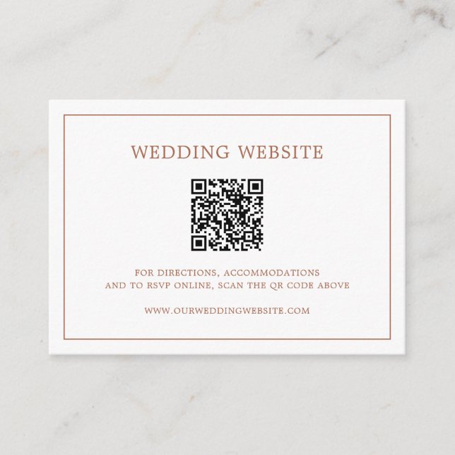 Einfache Terracotta Monogram QR Code Elegante Hoch Begleitkarte (Vorderseite)