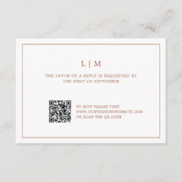 Einfache Terracotta Monogram QR Code Elegante Hoch RSVP Karte