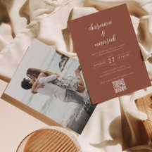 Einfache Terracotta Script Foto QR Code Hochzeit