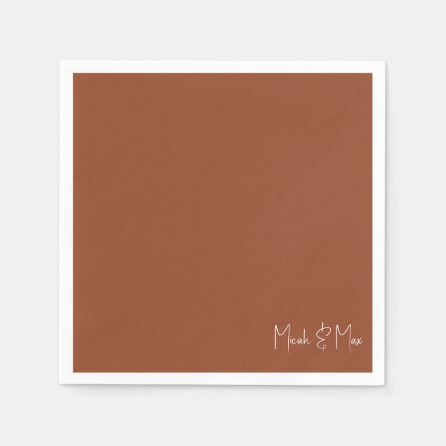 Einfache Terracotta-Script-Namen Hochzeitscocktail Serviette (Vorderseite)