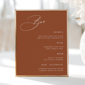 Einfache Terracotta Wedding Bar Menu Poster
