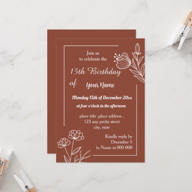 Einfache Terrakotta-Blumengeburt Einladung (Vorderseite/Rückseite Beispiel)