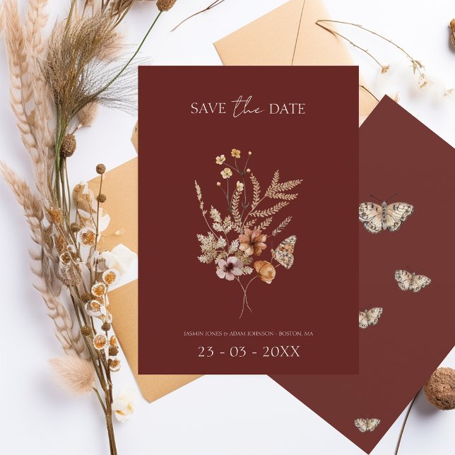 Einfache Terrakotta Herbst Wildblumen Hochzeit Save The Date (Von Creator hochgeladen)