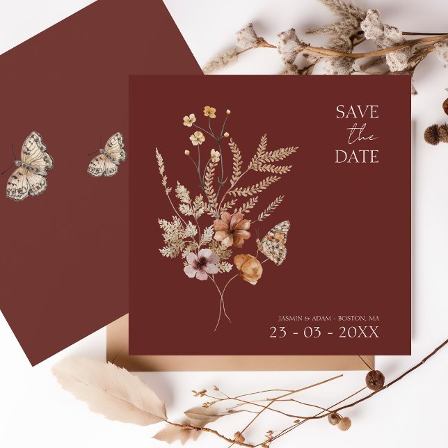 Einfache Terrakotta Herbst Wildblumen Hochzeit Save The Date (Von Creator hochgeladen)