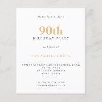 Einfache Text Gold Black 90. Geburtstag Einladung
