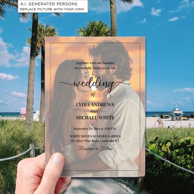 Einfache Text-Overlay-Foto-Hochzeit Acryleinladungen (Von Creator hochgeladen)