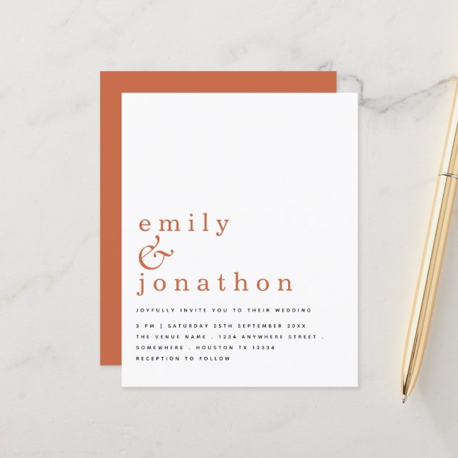 Einfache Texteinladung Terracotta Hochzeit Einladu (Vorderseite/Rückseite Beispiel)