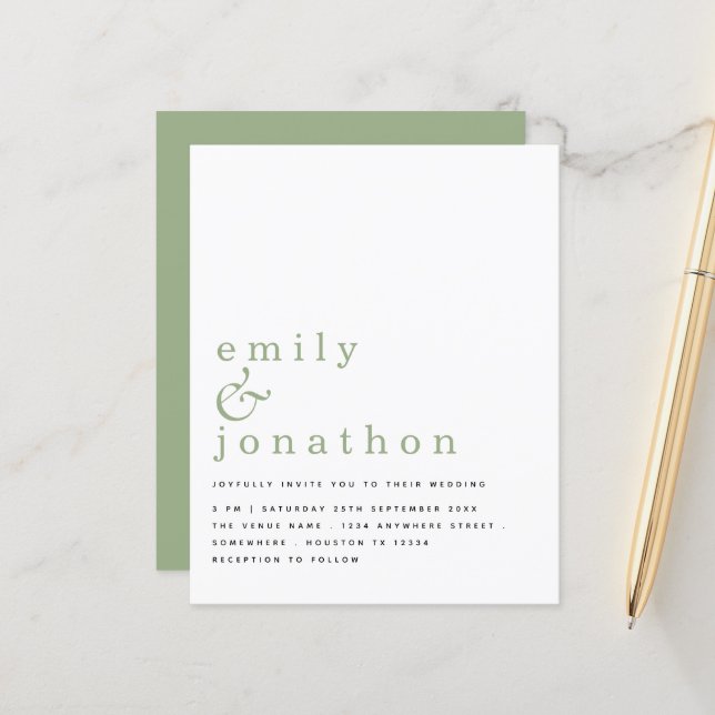 Einfache Textstelle Grüne Hochzeit Einladung (Vorderseite/Rückseite Beispiel)