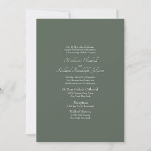 Einfache tiefe grüne formelle kirchliche Hochzeit Einladung