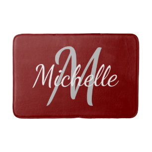 Einfache Tiefrot-Fett-Typografie und Name Monogram Badematte