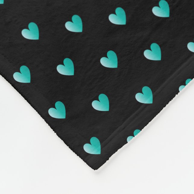 Einfache Tiny Heart Pattern - Schwarze und Aquamar Fleecedecke (Ecke)