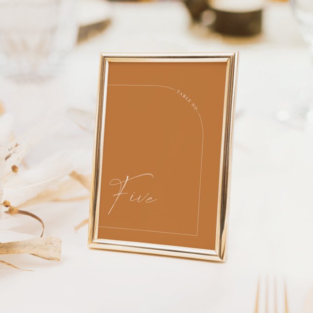 Einfache Tischnummer Terracotta Wedding (Boho Terracotta Arch Table Five Table Number)
