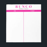 Einfache Tischtennisplatte (Hot Pink und White Bun Notizblock<br><div class="desc">Werft ein Blatt auf jeden Tisch für die Person,  die die Partitur behalte,  und strafft euer Bunco Spiel mit diesen bereit zu gehen und einfach zu verwenden,  reißen Tally Sheets mit zwei leeren Spalten und fuchsia heißen rosa Akzente.</div>
