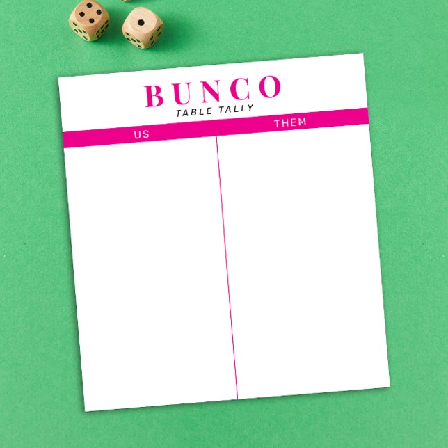 Einfache Tischtennisplatte (Hot Pink und White Bun Notizblock (modern tear-off notepad Bunco score card with hot pink fuchsia graphic accents)